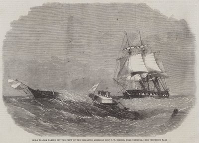 HMS Diadem tager afsted med besætningen på det dismasted amerikanske skib C W Connor, nær Bermuda af Edwin Weedon