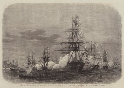 HMS Galatea modtager kejseren af Brasilien på hans besøg hos HKH hertugen af Edinburgh i Rio de Janeiro af Edwin Weedon