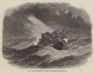 HMS Prinsesse Charlotte i en kraftig kuling ud for Kap det Gode Håb af Edwin Weedon