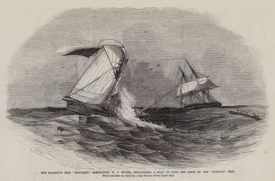 Hendes Majestæts brigade Nautilus, kommandør W T Rivers, sender en båd ud for at redde besætningen på Horatio Brig af Edwin Weedon
