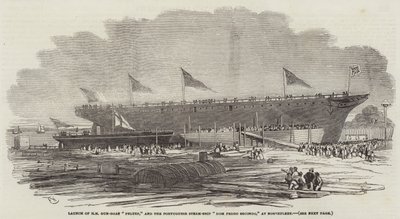 Lancering af HM Gun-Boat Pelter og det portugisiske dampskib Dom Pedro Secondo ved Northfleet af Edwin Weedon