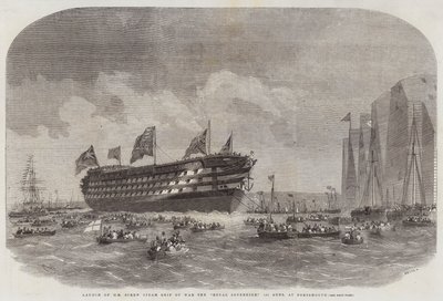Lancering af HM Screw Steam Ship of War the Royal Sovereign, 131 Guns, i Portsmouth af Edwin Weedon