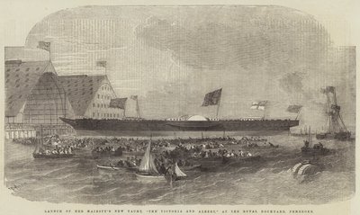 Lancering af Hendes Majestæts nye yacht, Victoria and Albert, på Royal Dockyard, Pembroke af Edwin Weedon