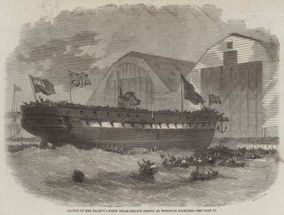 Søsætning af Hendes Majestæts skrue-dampskib Bristol på værftet i Woolwich af Edwin Weedon