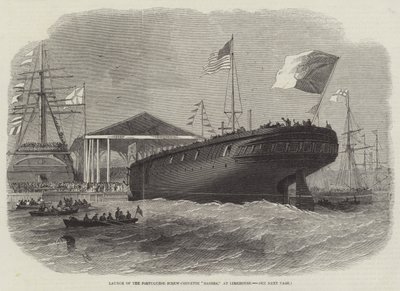 Lancering af den portugisiske Screw-Corvette Sagres, ved Limehouse af Edwin Weedon