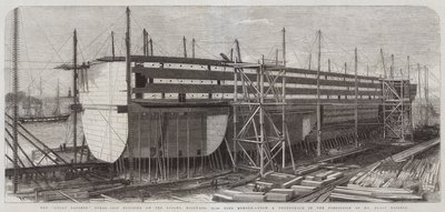 Great Eastern Steam-Ship-bygningen på Stocks, Millwall, 22.500 tons byrde af Edwin Weedon