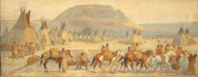 Blackfoot Camp Scene, slutningen af det 19.-begyndelsen af det 20. århundrede. af Edwin Willard Deming