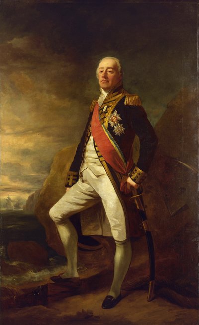 Portræt af viceadmiral James Saumarez (1757-1836), den første baron af Saumarez, kendt for sin sejr i slaget ved Algeciras (i Gibraltarbugten) i 1801. af Edwin Williams