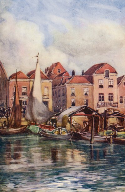 Rhinen: Dordrecht, Fiskemarkedet (farvelitografi) af Effie Jardine