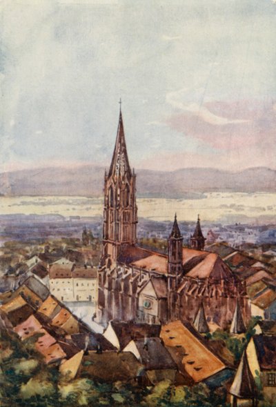 Rhinen: Freiburg-im-Breisgau (farvelitografi) af Effie Jardine