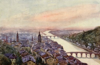 Rhinen: Heidelberg og Neckar (farvelitografi) af Effie Jardine