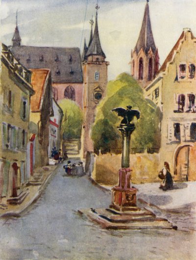 Rhinen: Oppenheim (farvelitografi) af Effie Jardine
