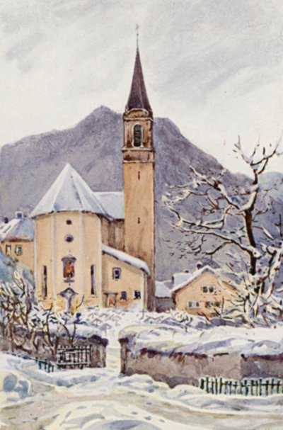 Rhinen: Ragatz, den gamle kirke (farvelitografi) af Effie Jardine