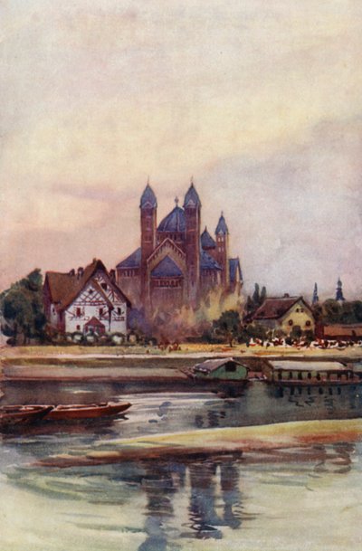 Rhinen: Speyer, spir (farvelitografi) af Effie Jardine