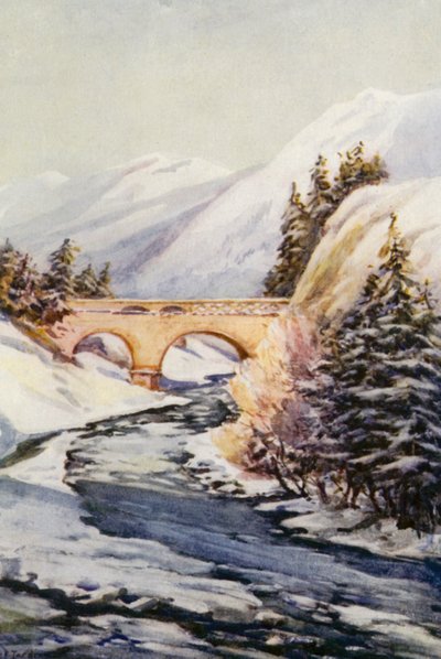 Rhinen: Rhinbroen ved Thusis (farvelitografi) af Effie Jardine