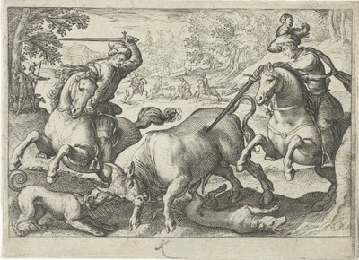 Landskab med tyrejagt Jagtscener (serietitel) Ikoner Venantum Art Varias Representantes (serietitel) af Egbert Jansz.