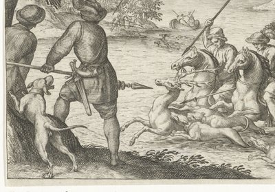 Flodlandskab med hjortejagt Jagtscener (serietitel) Ikoner Venantum Art Varias Representantes (serietitel) af Egbert Jansz.