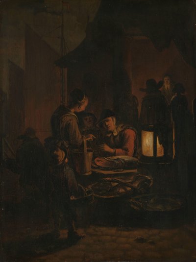 Fiskemarked om natten af Egbert Lievensz. van der Poel