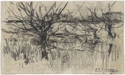Pollard Willows langs vandet af Egbert Rubertus Derk Schaap