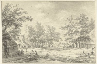 Landskab med nogle gårde og figurer af Egbert van Drielst