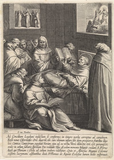 Thomas Aquinas bliver syg på vej til det andet koncil i Lyon The Life of Saint Thomas Aquinas (serietitel) af Egbert van Panderen
