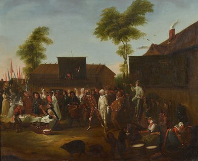 Et landsbykarneval med figurer af Commedia dellArte af Egbert van the Elder Heemskerck