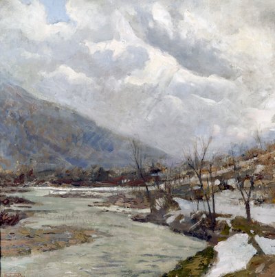 Solstråle, maleri af Egidio Riva (1866-1946), olie på lærred, 74x74 cm, Italien, 20. århundrede af Egidio Riva