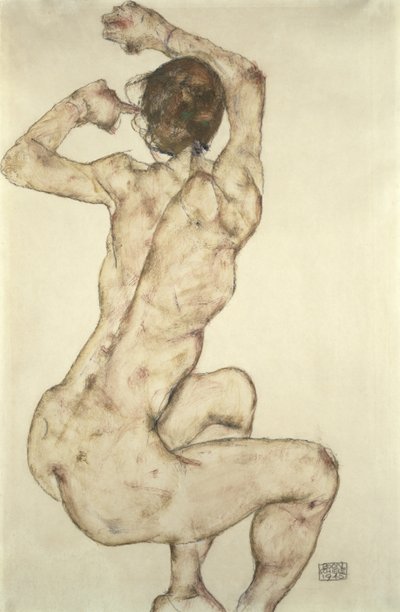 A Crouching Nøgen, 1915 af Egon Schiele
