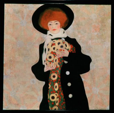 Bildnis einer Frau mit schwarzem Hut [Portræt af en ... af Egon Schiele
