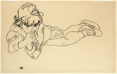 Dreng liggende på maven, 1918 af Egon Schiele
