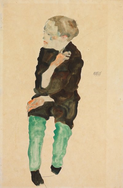Dreng med grønne strømper; Bub mit grunen Strumpfen, 1911 af Egon Schiele