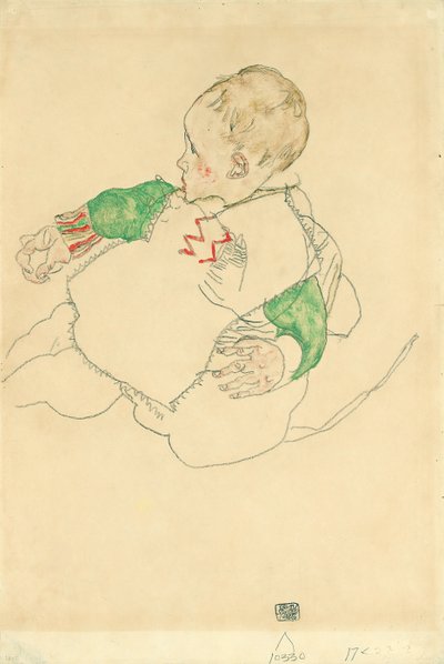 Barn med grønne ærmer af Egon Schiele