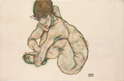 Krøjende nøgen pige, 1914 af Egon Schiele