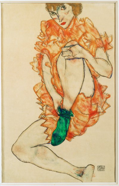 Den grønne strømpe (gouache og blyant) af Egon Schiele