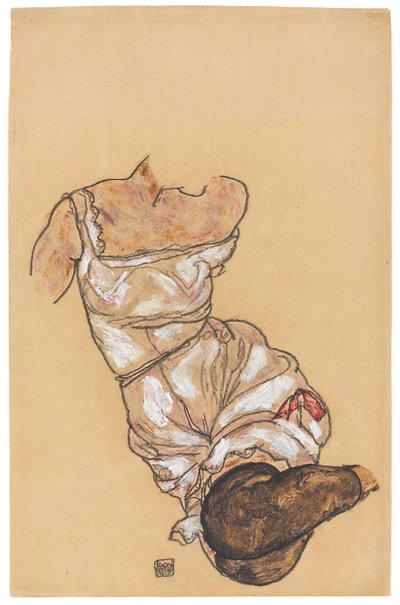 Kvinde Torso i lingeri og sorte strømper; Kvindelig torso i lingeri og sorte strømper, 1917 af Egon Schiele