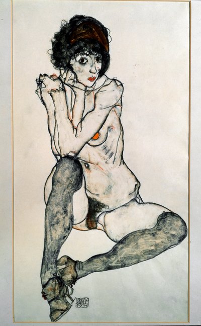 Kvinde sidder nøgen. Tegning af Egon Schiele af Egon Schiele