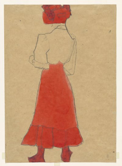 Kvinde med rød nederdel af Egon Schiele
