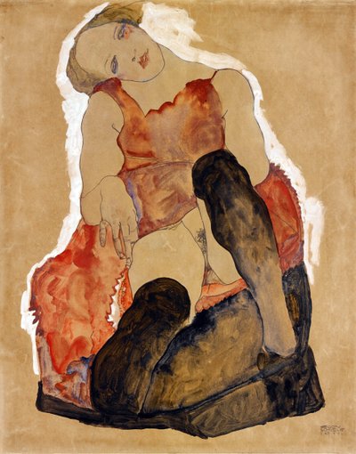 Pige med sorte strømper af Schiele, Egon (1890-1918) af Egon Schiele