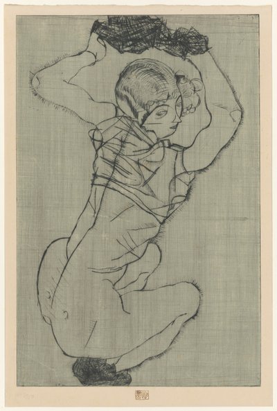 Huksiddende kvinde af Egon Schiele