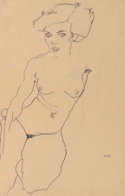 Knælende nøgen kvinde af Egon Schiele