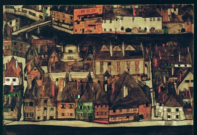 Krumau, Tjekkiet (maleri på lærred) af Egon Schiele