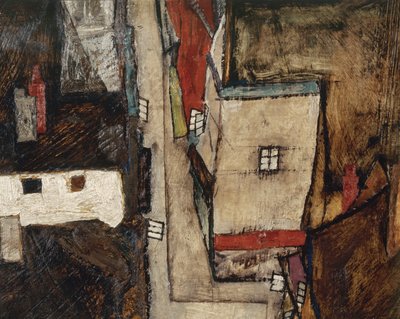 Krumlov and the Vltava - Krumlov ved floden Vltava, ... (olie på lærred) af Egon Schiele
