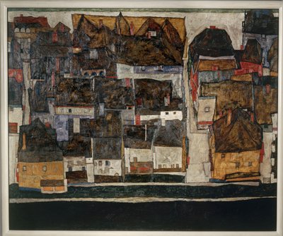 Krumlov og Vltava - Krumlov på Vltava ... (olie på lærred) af Egon Schiele