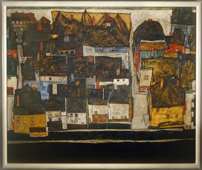 Krumlov and the Vltava - Krumlov ved floden Vltava ... (olie på lærred) af Egon Schiele