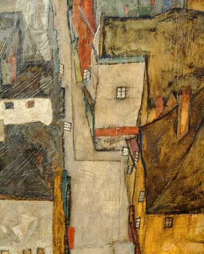 Krumau og der Moldau Krumau ved floden Vltava, Tjekkiet ... (olie på lærred) af Egon Schiele