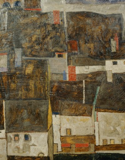 Krumau og der Moldau Krumau ved floden Vltava, Tjekkiet ... (olie på lærred) af Egon Schiele