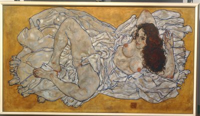 Liegende Frau (olie på lærred) af Egon Schiele