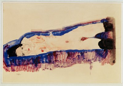 Liggende nøgen med sorte strømper ... (akvarel og blyant) af Egon Schiele