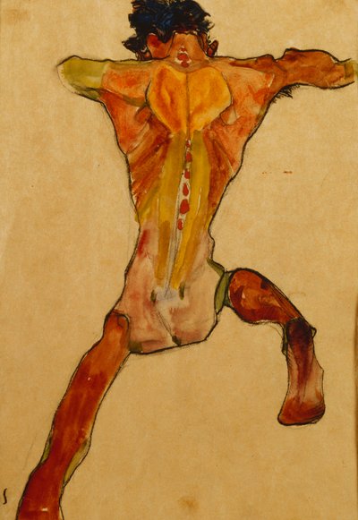 Nøgen mand set bagfra; Mand nøgen bagfra, 1910 af Egon Schiele