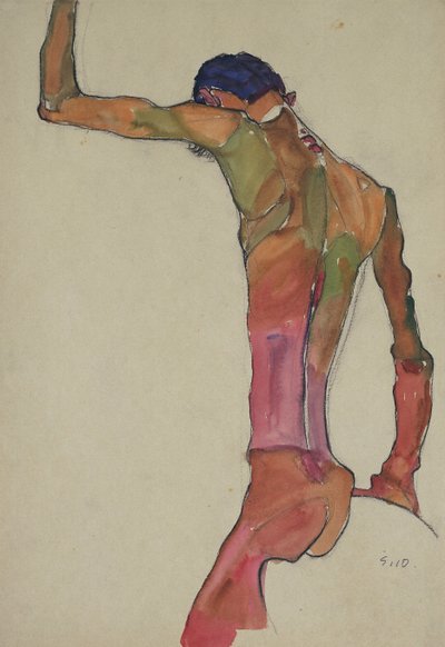 Nøgen mand med løftet arm af Egon Schiele